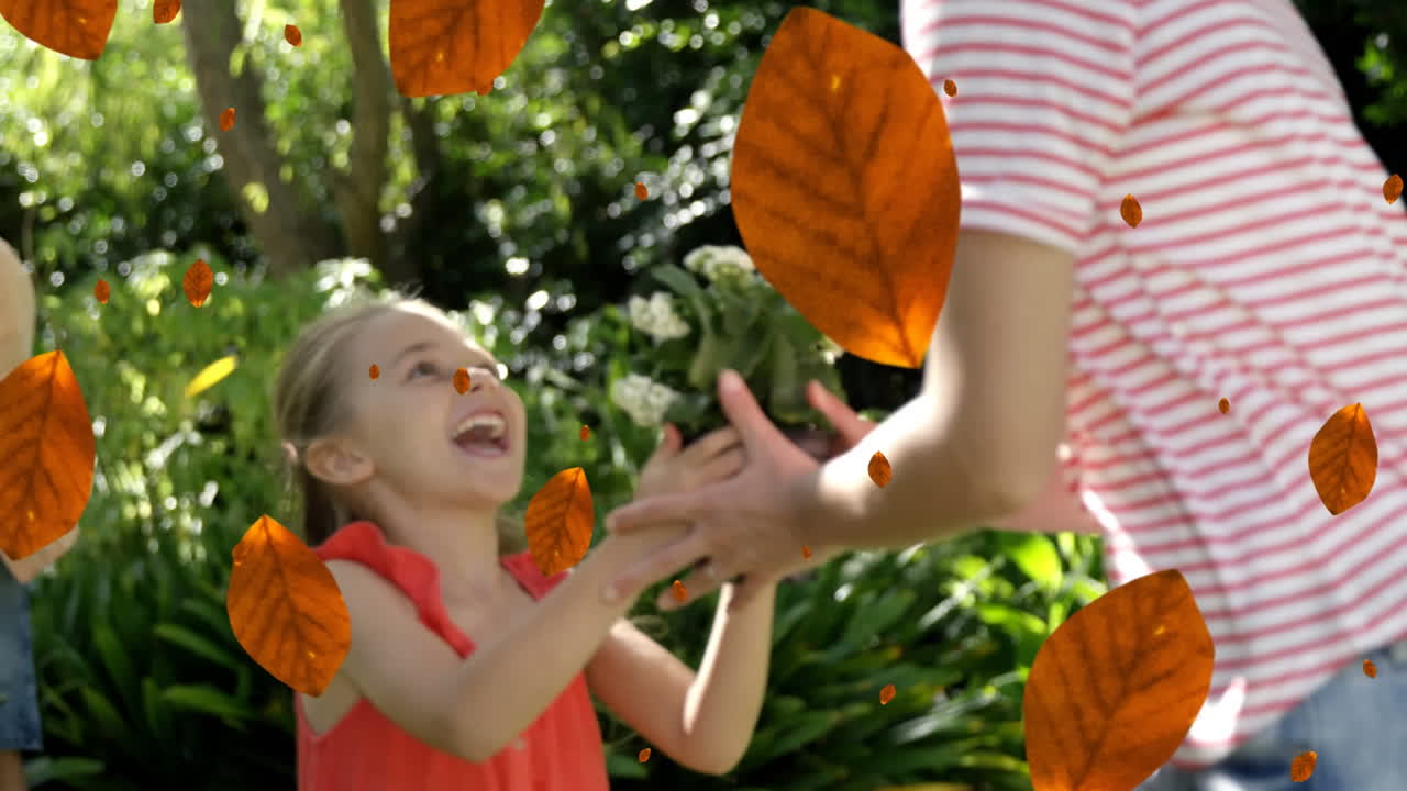 анимация падающего желтого над кавказской семьей