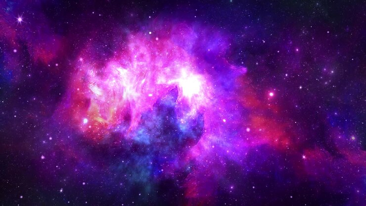 Flying through space passing stars 4k motion design loop animation for science astronomy nebula dust