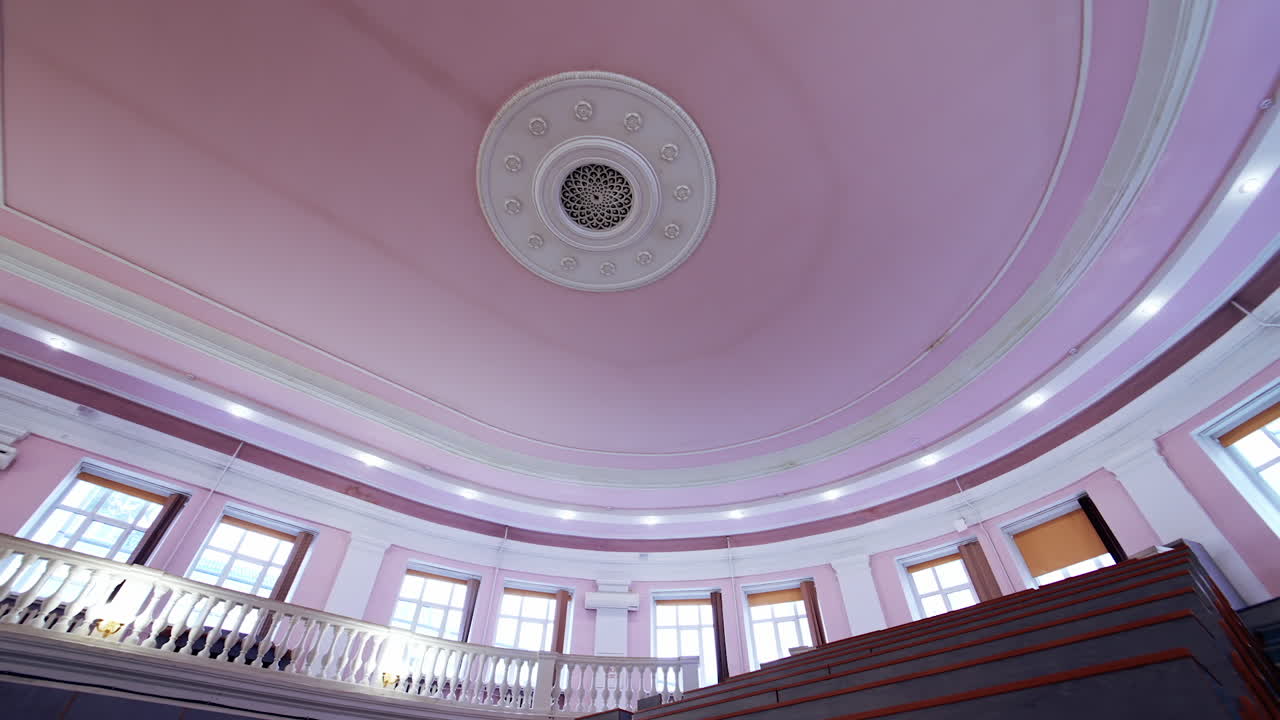 Big empty education room at university. Indoor college modern lecture hall.