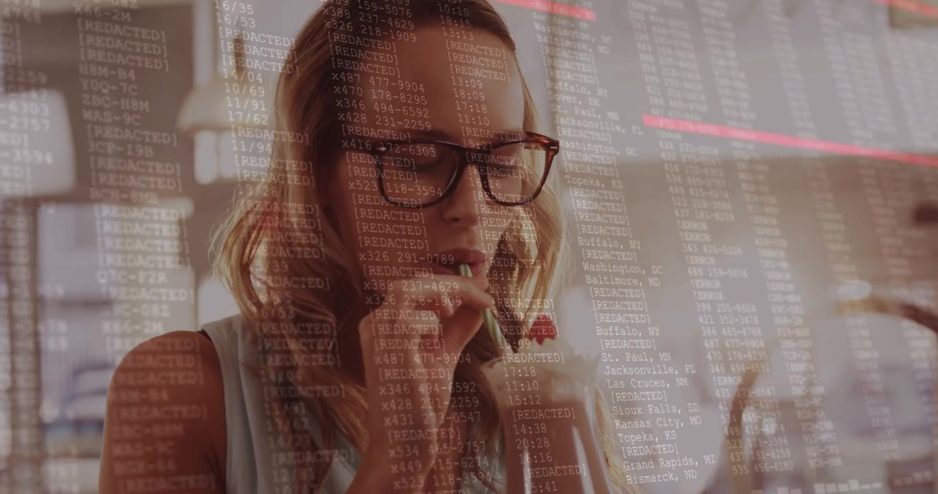 Animation of digital interface over women drinking coffee