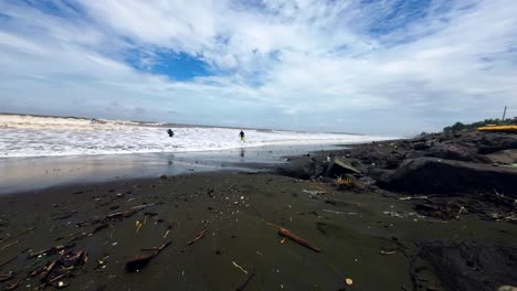 Strand-Am-Strand-Von-Vasi-Rajodi,-Surfen-Auf-Wellen,-Zeitraffer,-Indien,-Mumbai,-Maharashtra,-Wassersport