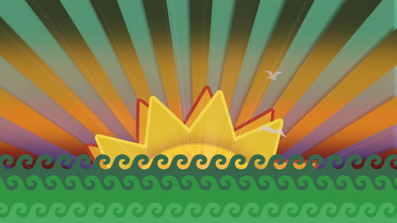 바다 파도와 태양 광선으로 텍스트 여행 시간