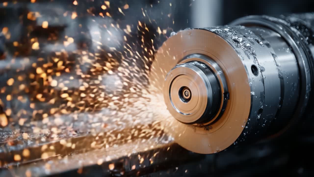 Precisionsbearbetningsprocess: Fångar revolutionen inom metallskärning med gnistor och precisionskonstruktion i rörelse.