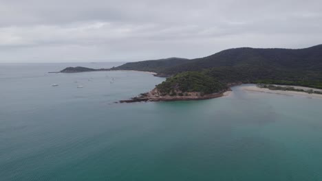 aerial view of great keppel island with calm blue sea in yeppoon, qld, australia