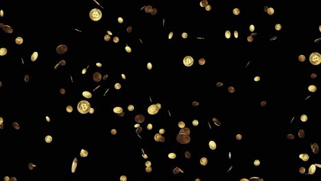 4k 3d golden bitcoins on black green screen loop animation background trading crypto currency