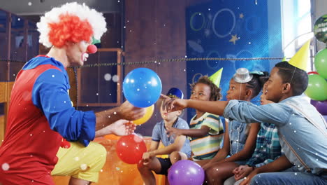 animation of clown and children having fun at party