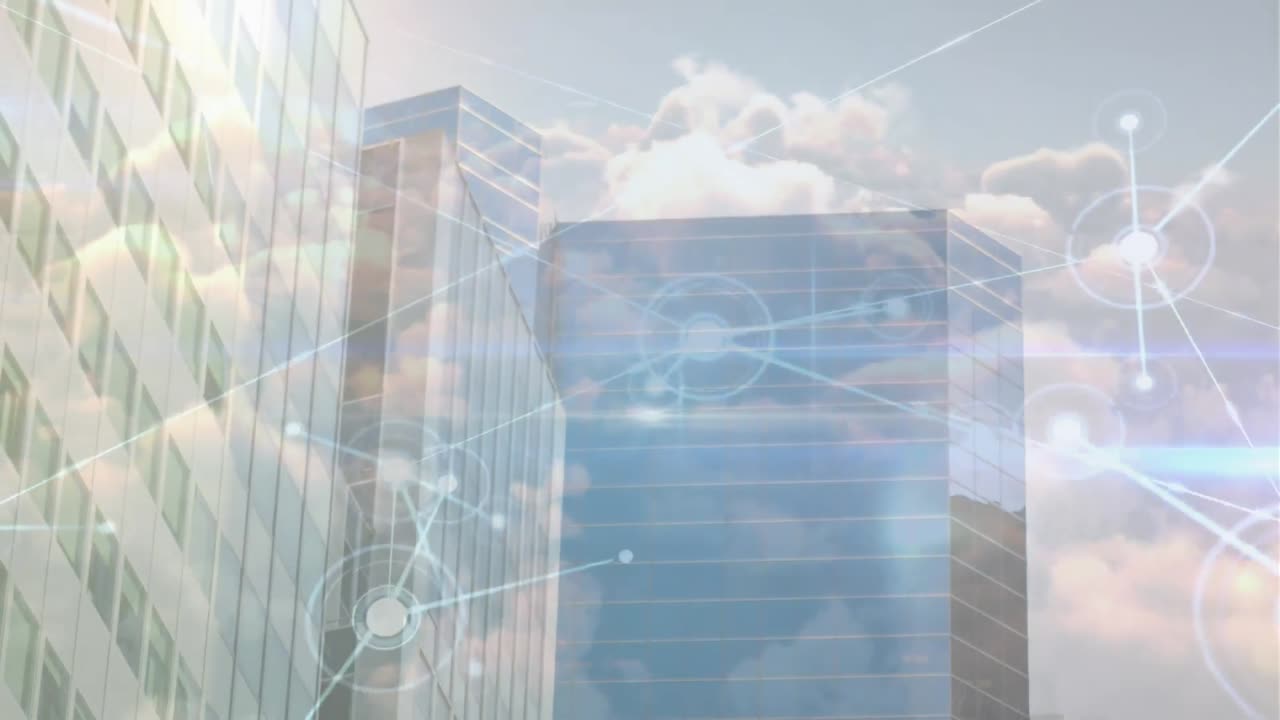 도시 풍경에 대한 연결 네트워크의 애니메이션