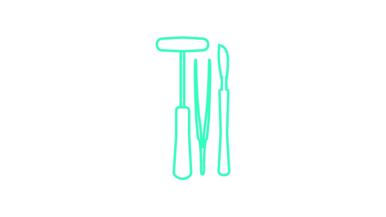 Animated Drawing of Medical Tools: Reflex Hammer, Tweezers, and Scalpel