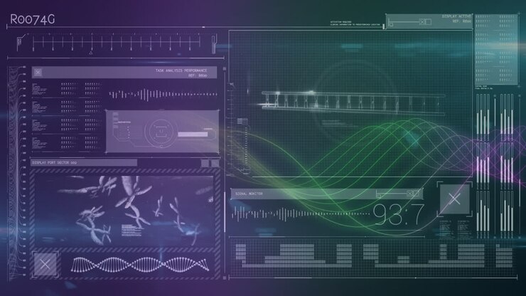 Animation of biological data processing on digital screen