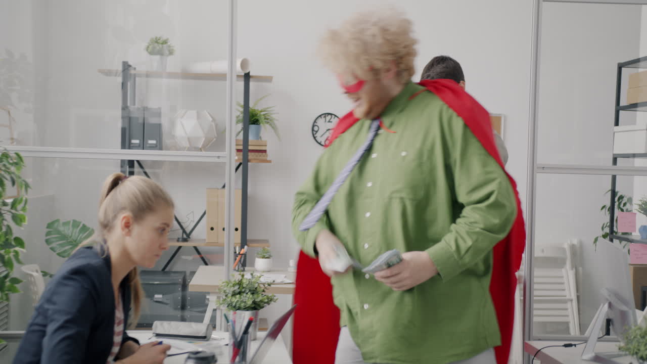Superhero and Businessman Clash in the Office