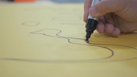 artist drawing persian calligraphy with black marker