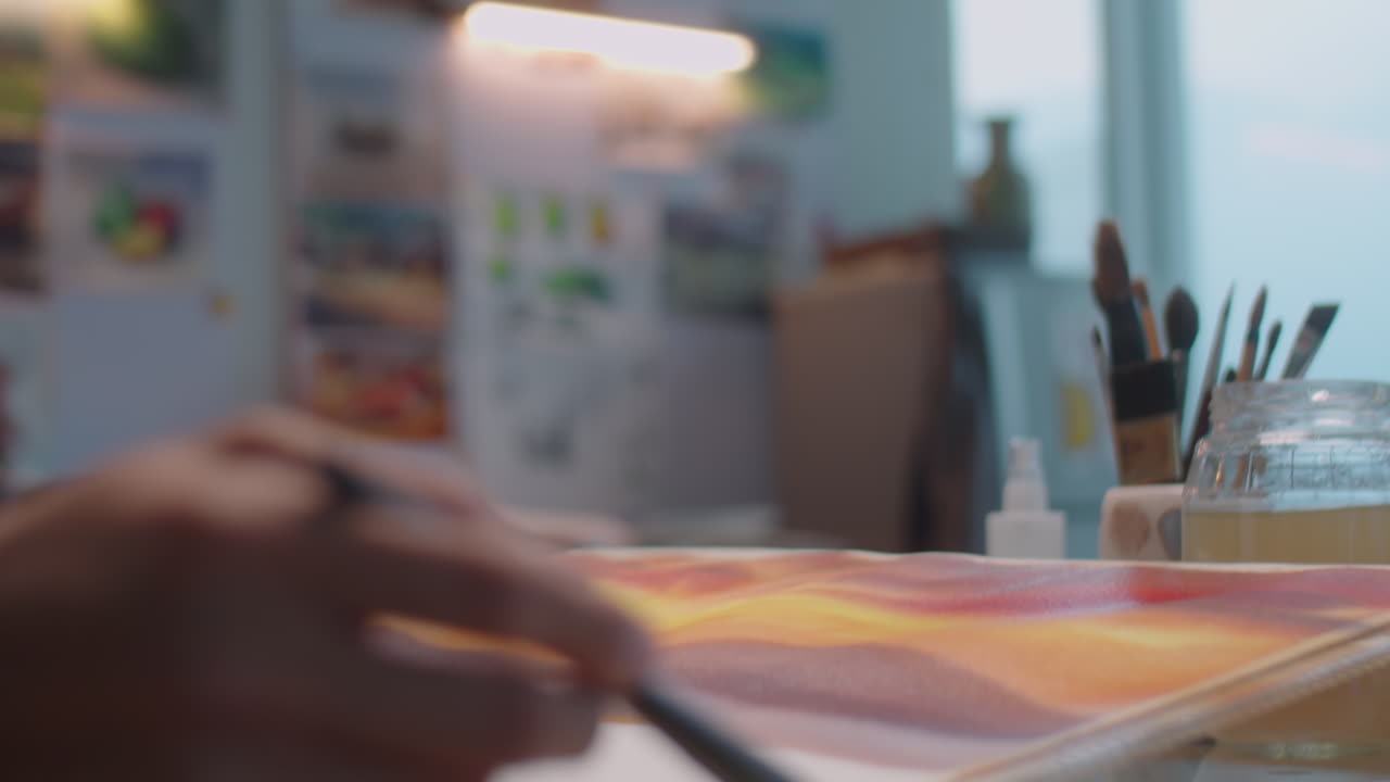 Asian Artist Drawing Abstract Picture on Paper