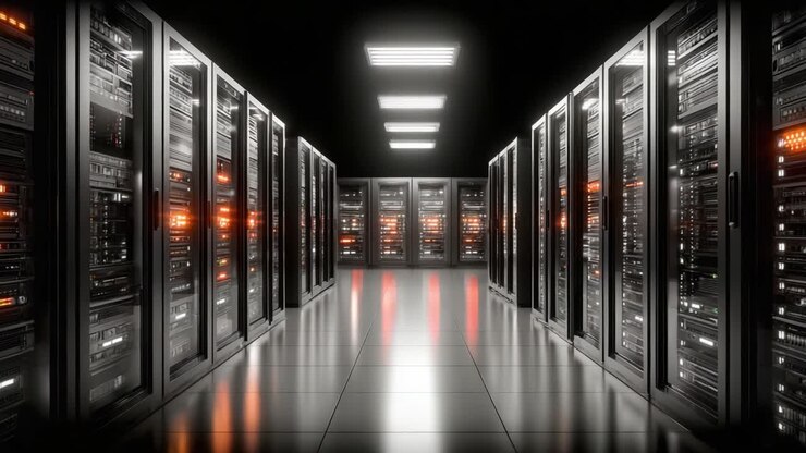 Exploring a High-Tech Data Center: A Glimpse into the Heart of Modern Computing Infrastructure and Server Technology with Rows of Efficient Server Racks