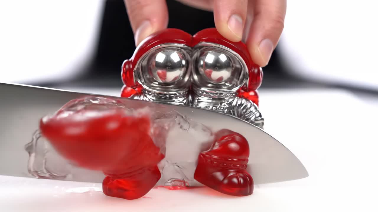 Cutting Astronaut Gummy Candy with a Knife
