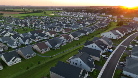 Aerial-orbit-and-descent-displaying-large-American-neighborhood