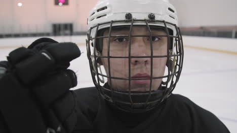 close up of young male hockey player