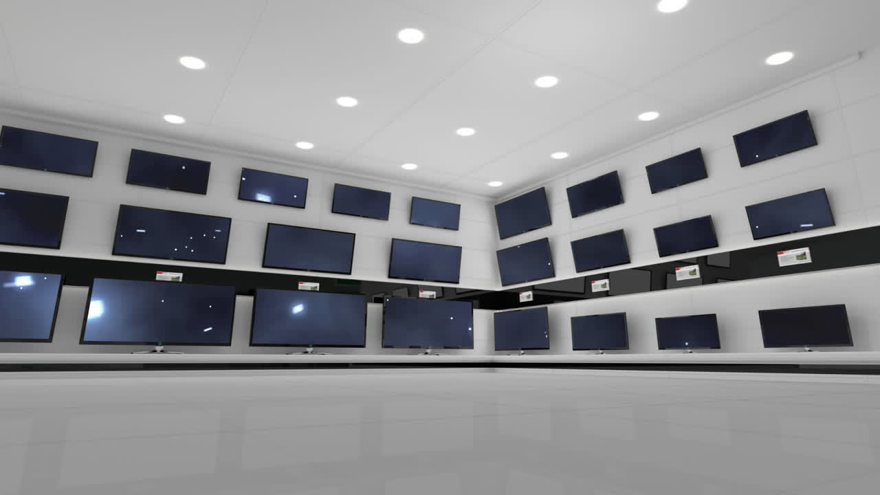 전자 상점 에 전시 된 플래트 스크린 텔레비전