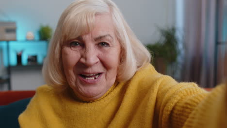 POV-elderly-grandmother-woman-making-online-selfie-video-call-talking-waving-hand-looking-at-camera