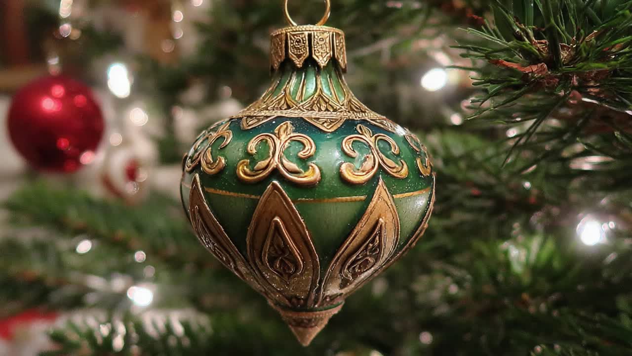 A Beautifully Crafted Ornate Ornament Hanging on a Christmas Tree, Showcasing Intricate Designs and Vibrant Colors That Illuminate the Festive Season