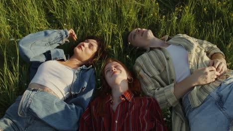 amigos relajándose en un campo