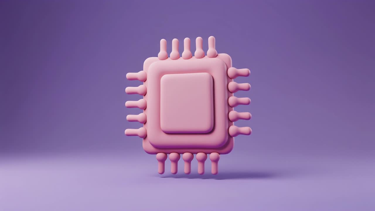 Pink Computer Chip Transforming on Purple Background