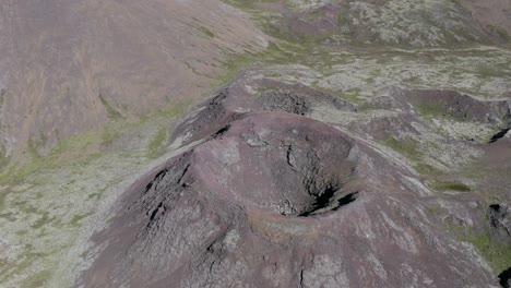 Aerial-flying-away-from-large-crater-on-scenic-Reykjanes-peninsula