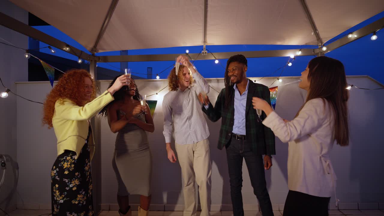 People celebrating at a rooftop party