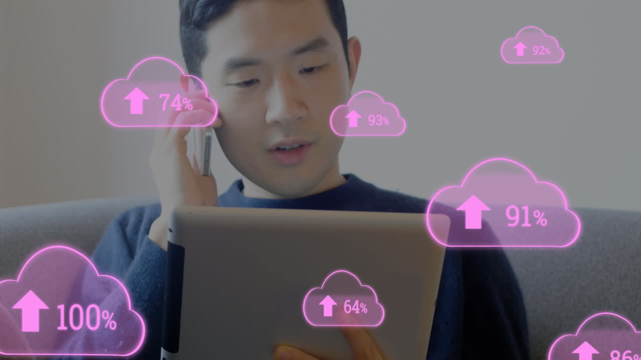 Digital animation shows man with tech, symbolizing global network growth.