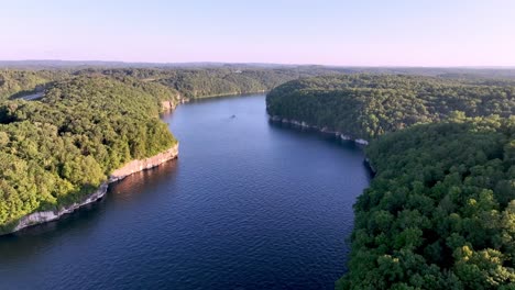 aerial push in along the gauley river at summersville lake in west virginia