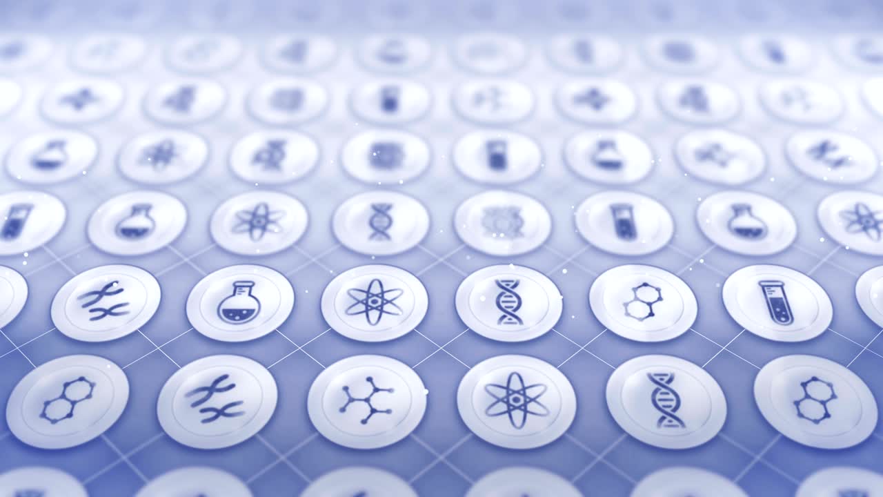 conjunto de iconos genéticos, antecedentes de biotecnología, animación de bucle cg,