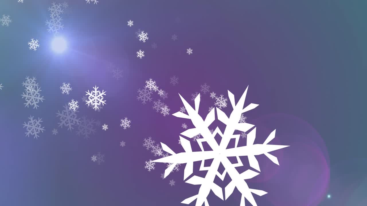 Animation of snowflakes over background with colorful lights