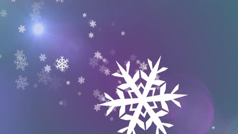 Animation-of-snowflakes-over-background-with-colorful-lights