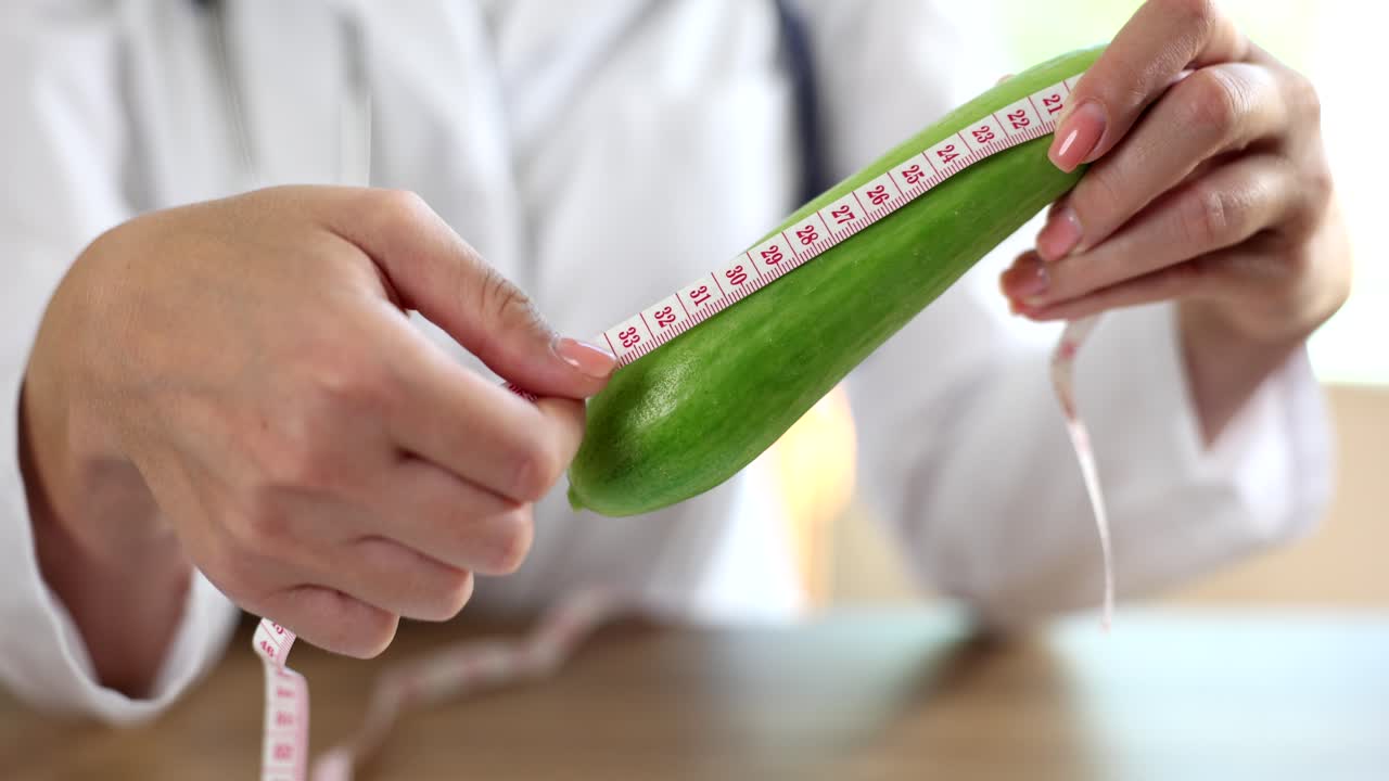 Doctor measuring a cucumber