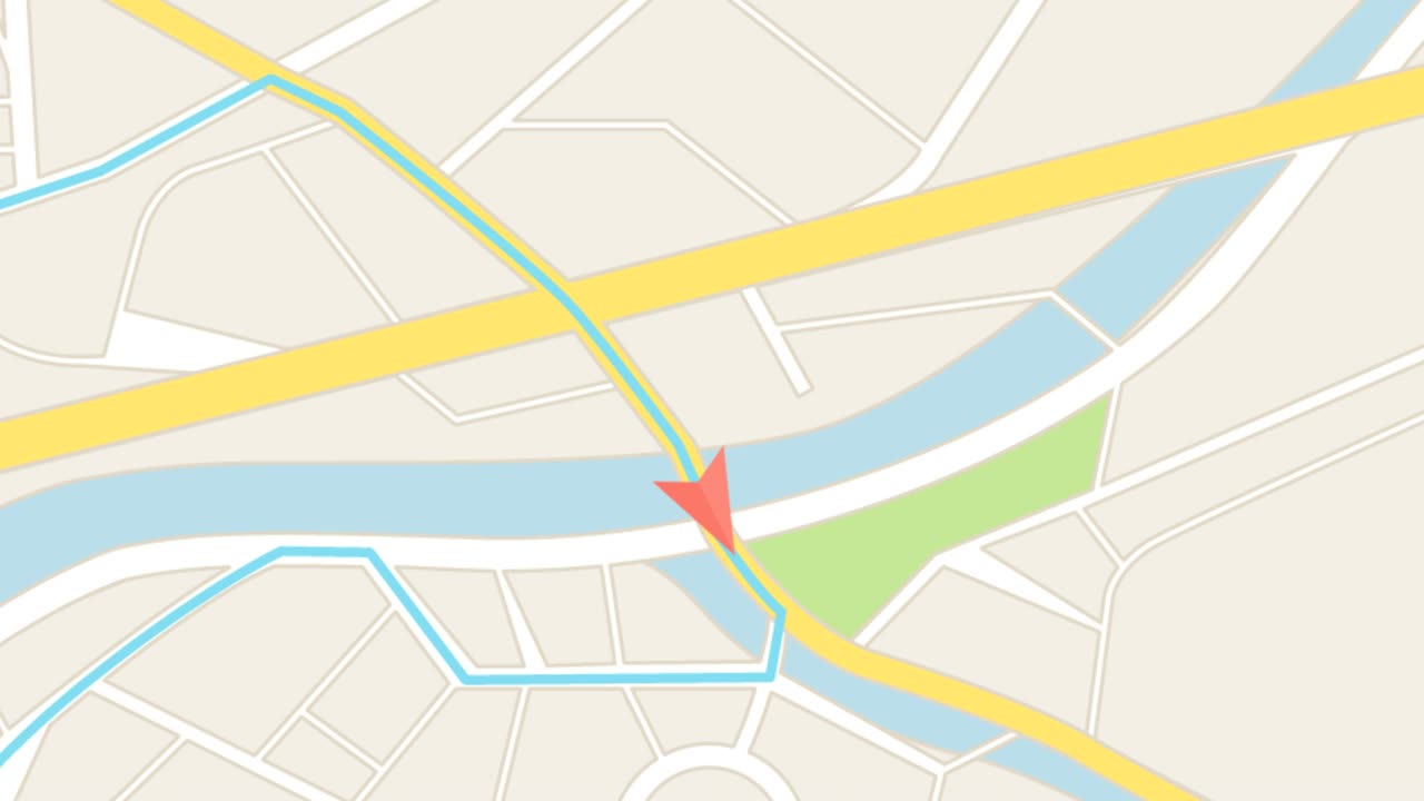 navegación de mapa gps con ruta y flecha