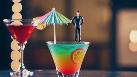 colorful cocktails with miniature man