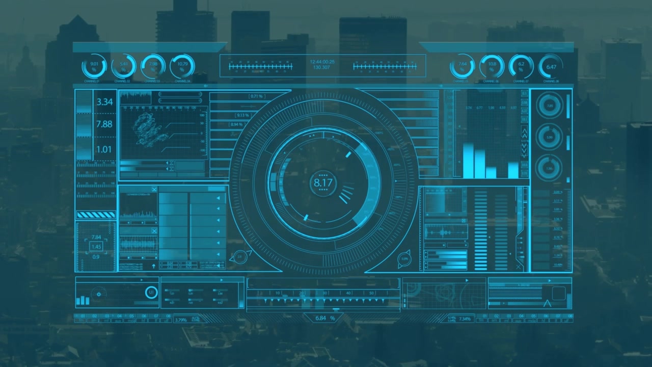 Animation of data processing over cityscape