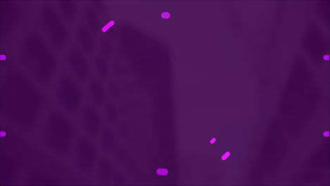 animazione di cerchio rotante e linee viola sul distretto finanziario della città sfocato