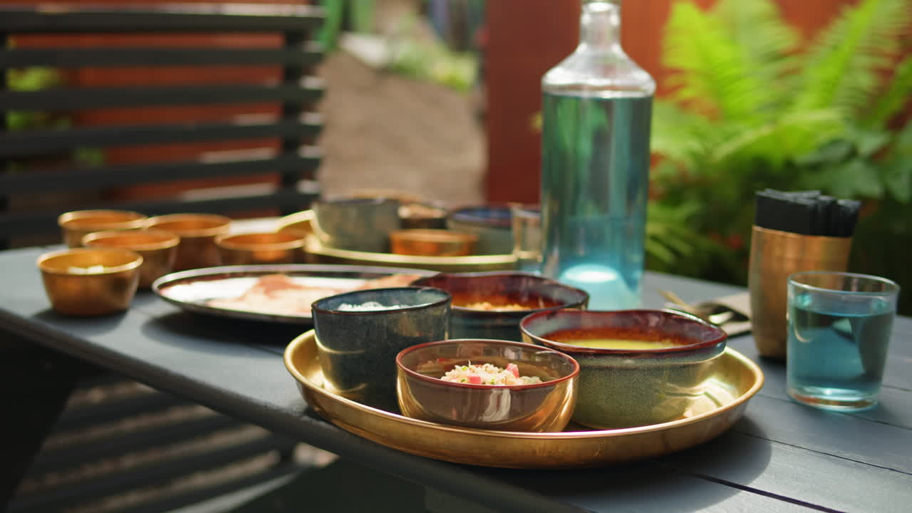 Outdoor Dining Table with Indian Dishes