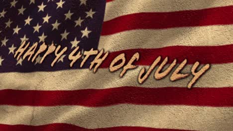 animation of handwritten text happy 4th of july with an u.s. flag waving in the background