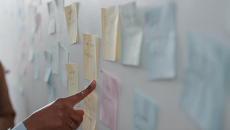 business people hands using sticky notes brainstorming sharing creative problem solving ideas for solution teamwork in office