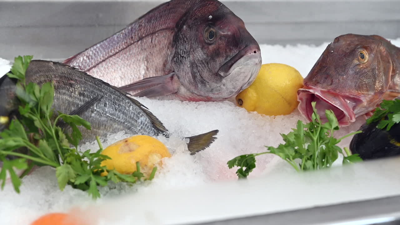 Fish on ice at a restaurant in Sanremo, Italy