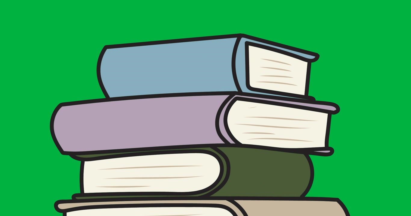 Digital animation of stack of books icon against black background