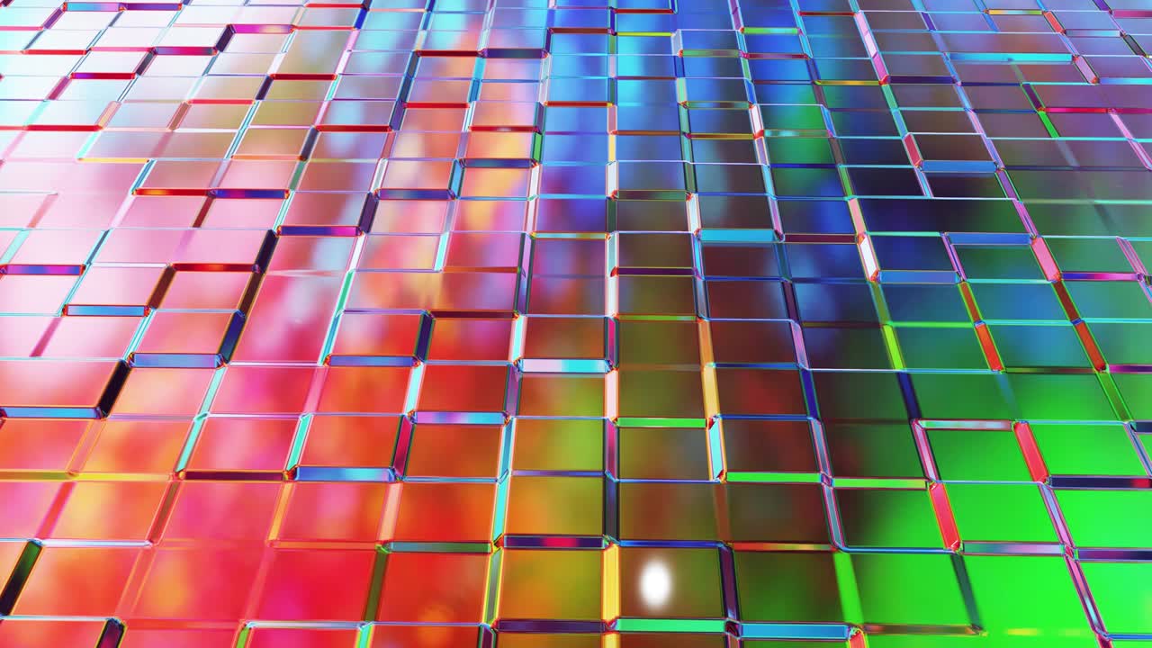 patrón cuadrado líquido como ondas en movimiento en bucle. 3d elegante abstracto iridescente bg de superficie ondulada como vidrio líquido brillante con hermosos colores de gradiente. animación fluida colorida 4k de moda.