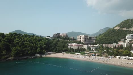 resort town holiday destination adriatic sea montenegro becici budva aerial drone footage