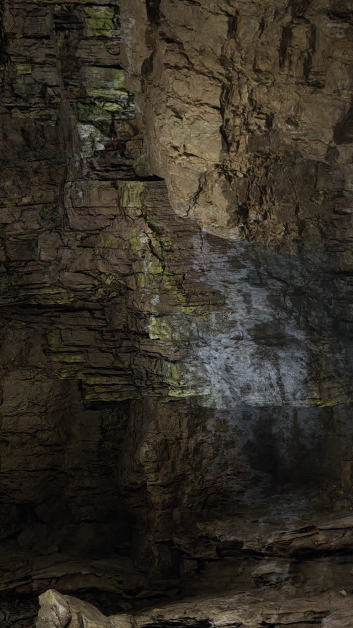 Formazioni rocciose in una grotta con texture e ombre visibili in luce naturale