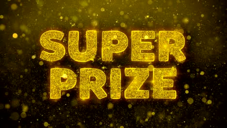 el texto del súper premio en la animación de partículas de brillo dorado.
