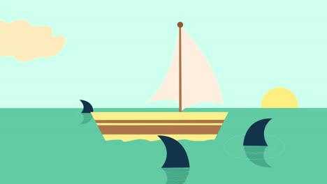 animation of a cartoon flat style of a sea landscape during sunset