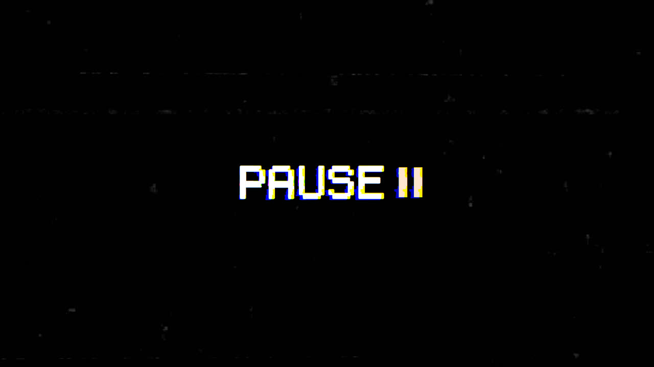 Pixelated Pause Text with Glitch and VHS Effect