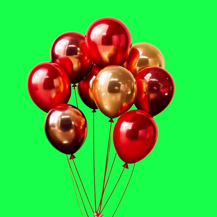 Vibrant balloons 4K video, transparent on green screen