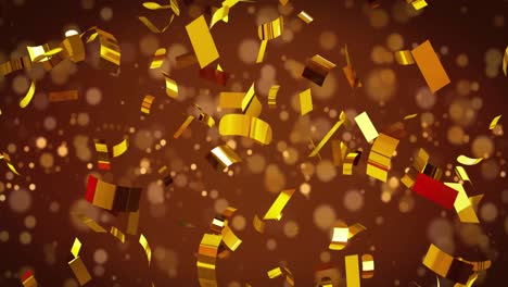 animation of gold confetti and snow falling on brown background